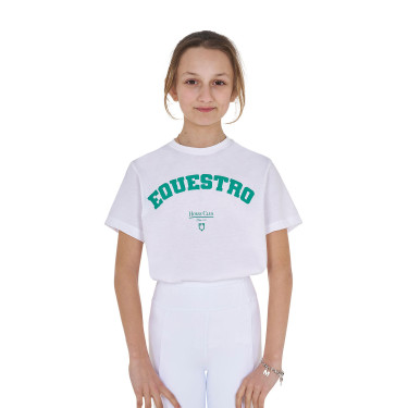 T-shirt da bambina Equestro Horse Club in cotone a maniche corte Bianco