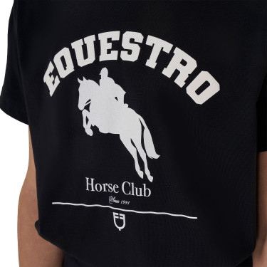 T-shirt da bambina Equestro Jumping Horse Club in cotone a maniche corte Nero