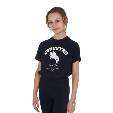 T-shirt da bambina Equestro Jumping Horse Club in cotone a maniche corte Nero