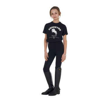 T-shirt da bambina Equestro Jumping Horse Club in cotone a maniche corte Nero