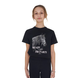 T-shirt da bambina Equestro Ready To The Party in cotone con strass a maniche corte Nero T-shirt da bambina Equestro Ready To The Party in cotone con strass a maniche corte Nero