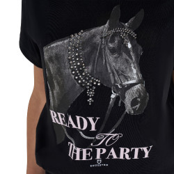 T-shirt da bambina Equestro Ready To The Party in cotone con strass a maniche corte Nero T-shirt da bambina Equestro Ready To The Party in cotone con strass a maniche corte Nero