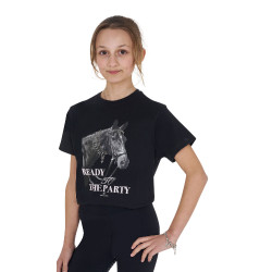 T-shirt da bambina Equestro Ready To The Party in cotone con strass a maniche corte Nero T-shirt da bambina Equestro Ready To The Party in cotone con strass a maniche corte Nero