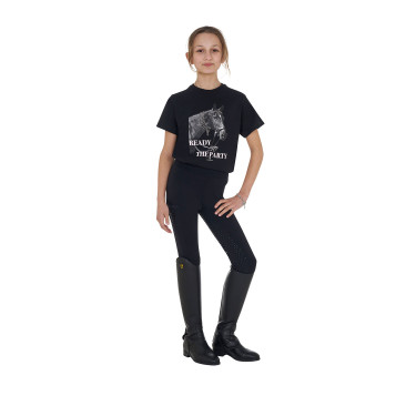 T-shirt da bambina Equestro Ready To The Party in cotone con strass a maniche corte Nero T-shirt da bambina Equestro Ready To The Party in cotone con strass a maniche corte Nero