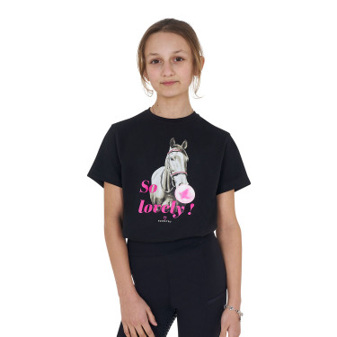 T-shirt da bambina Equestro So Lovely in cotone a maniche corte Nero