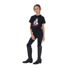 T-shirt da bambina Equestro So Lovely in cotone a maniche corte Nero