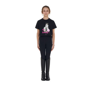 T-shirt da bambina Equestro So Lovely in cotone a maniche corte Nero