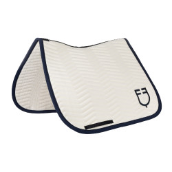 Sottosella da dressage Equestro trapuntato Wave in tessuto tecnico Bianco antico / blu navy blazer