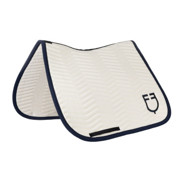 Sottosella da dressage Equestro trapuntato Wave in tessuto tecnico Bianco antico / blu navy blazer