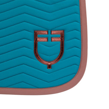 Sottosella da dressage Equestro trapuntato Wave in tessuto tecnico Blu corallo / marrone
