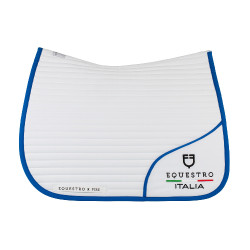 Sottosella da dressage Equestro x FISE con logo ricamato Bianco / blu di Savoia