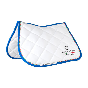 Sottosella da salto Equestro x FISE con bordino con bandiera italiana Bianco / blu di Savoia