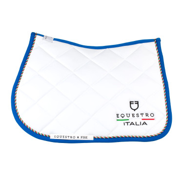 Sottosella da salto Equestro x FISE con bordino con bandiera italiana Bianco / blu di Savoia
