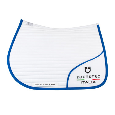 Sottosella da salto Equestro x FISE con logo ricamato Bianco / blu di Savoia