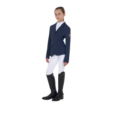Giacca da concorso unisex per bambini Equestro x FISE tre bottoni Blazer marine Blu marino