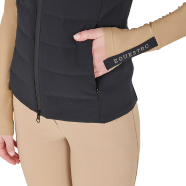 Gilet da donna senza maniche Equestro con zip in tessuto tecnico misto Nero