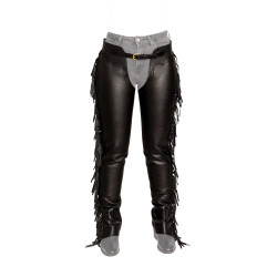 Chaps lunghe Dy'on in pelle artificiale con frange Nero