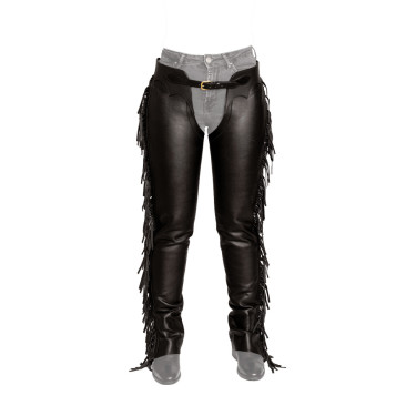 Chaps lunghe Dy'on in pelle artificiale con frange Nero