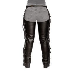 Chaps lunghe Dy'on in pelle artificiale con frange Nero