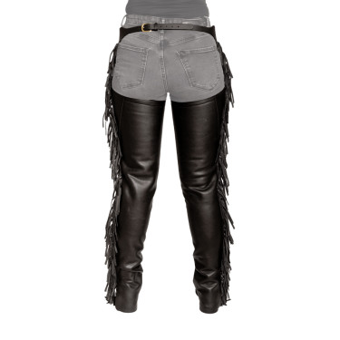 Chaps lunghe Dy'on in pelle artificiale con frange Nero