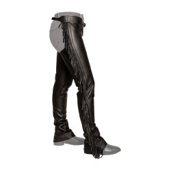 Chaps lunghe Dy'on in pelle artificiale con frange Nero