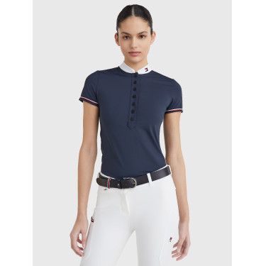 Polo da concorso Tommy Hilfiger Equestrian a maniche corte da donna Cielo del deserto Blu Polo da concorso Tommy Hilfiger Equestrian a maniche corte da donna Cielo del deserto Blu