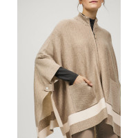 Poncho lavorato a maglia a righe Tommy Hilfiger Equestrian con chiusura Talpa Marrone