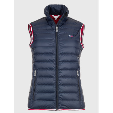 Gilet smanicato da donna Tommy Hilfiger Equestrian leggero in piumino riciclato Cielo del deserto Blu Gilet smanicato da donna Tommy Hilfiger Equestrian leggero in piumino riciclato Cielo del deserto Blu