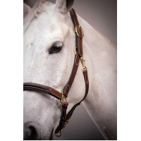 Capestro in cuoio con 3 moschettoni Paddock Sports Avana Marrone