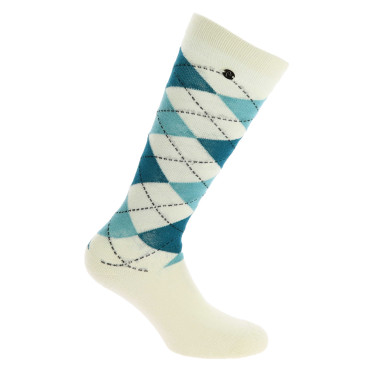 Calze Equithème Argyle donna Ecru / blu Bianco