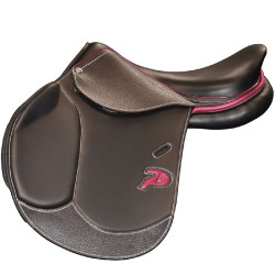 Selle doublée Saumur personnalisée Privilege Equitation Marron / bleu électrique Selle doublée Saumur personnalisée Privilege Equitation Marron / bleu électrique