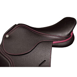 Selle doublée Saumur personnalisée Privilege Equitation Marron / bleu électrique Selle doublée Saumur personnalisée Privilege Equitation Marron / bleu électrique