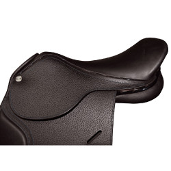 Selle doublée Saumur personnalisée Privilege Equitation Marron / bleu électrique Selle doublée Saumur personnalisée Privilege Equitation Marron / bleu électrique