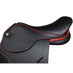 Selle doublée Saumur personnalisée Privilege Equitation Marron / bleu électrique Selle doublée Saumur personnalisée Privilege Equitation Marron / bleu électrique