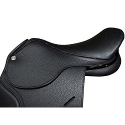 Selle doublée Saumur personnalisée Privilege Equitation Marron / bleu électrique Selle doublée Saumur personnalisée Privilege Equitation Marron / bleu électrique