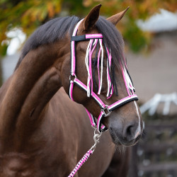 Capestro e lunghina anti-mosche in nylon Imperial Riding Rosa neon