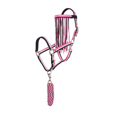 Capestro e lunghina anti-mosche in nylon Imperial Riding Rosa neon