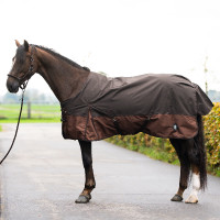 Coperta da esterno Imperial Riding Customized 400 g con collo Marrone scuro / marrone chiaro