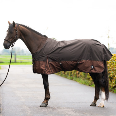 Coperta da esterno Imperial Riding Customized 400 g con collo Marrone scuro / marrone chiaro