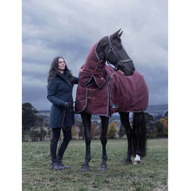 Coperta ComFiTec Essential Turnout Weatherbeeta 220 g con collo staccabile Bordeaux / blu navy