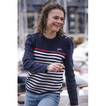 Maglione Pénélope x Saint James Maelle Blu navy / écru / rosso Motivi Maglione Pénélope x Saint James Maelle Blu navy / écru / rosso Motivi