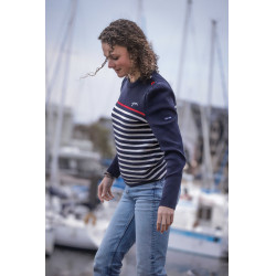 Maglione Pénélope x Saint James Maelle Blu navy / écru / rosso Motivi Maglione Pénélope x Saint James Maelle Blu navy / écru / rosso Motivi