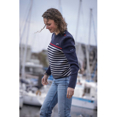 Maglione Pénélope x Saint James Maelle Blu navy / écru / rosso Motivi Maglione Pénélope x Saint James Maelle Blu navy / écru / rosso Motivi