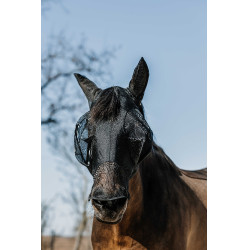 Maschera anti-mosche anti-UV Equithème in Lycra con coprinasso Nero