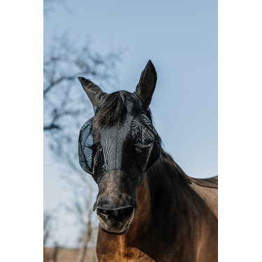 Maschera anti-mosche anti-UV Equithème in Lycra con coprinasso Nero