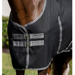 Coperta per box Horseware Rambo fodera in microfibra Nero / temporale / grigio argento
