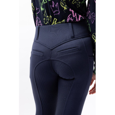 Pantaloni da equitazione Horze Mira bambino con fondo integrale Apertura Blu marino