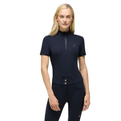 T-shirt da allenamento Tommy Hilfiger Equestrian Palma 1/4 zip donna maniche corte Cielo del deserto Blu