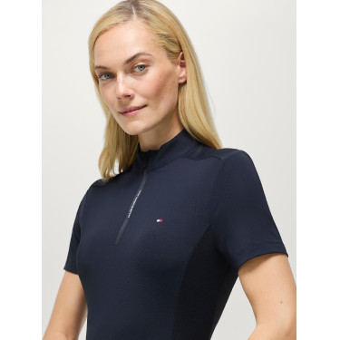 T-shirt da allenamento Tommy Hilfiger Equestrian Palma 1/4 zip donna maniche corte Cielo del deserto Blu