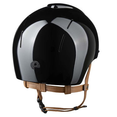 Casco Kep Smart Nova metallo lucido nero stella nera sottogola beige visiera polo
